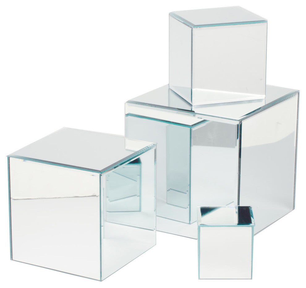 Square Glass Mirrored Pedestals, Set of 4