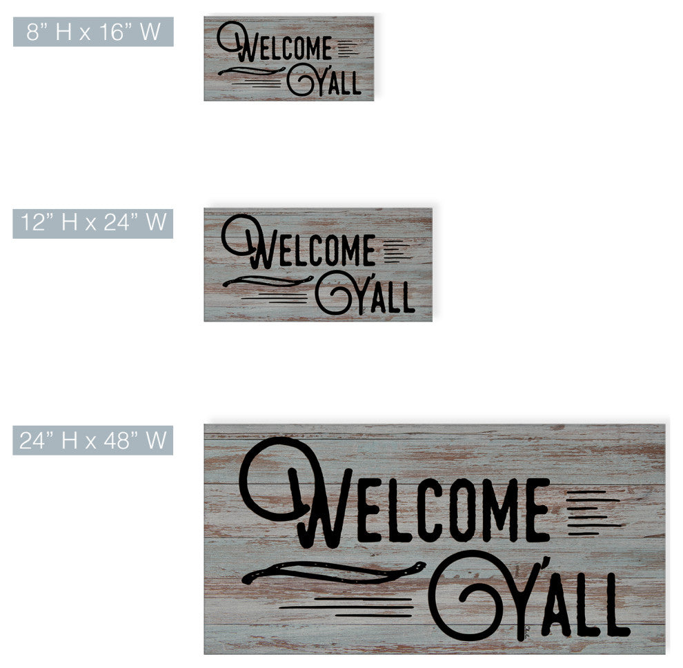 Welcome Y'all' Farmhouse Wrapped Canvas Textual Wall Art