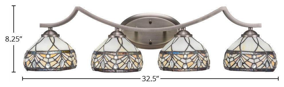 Zilo 4 Light Bath Bar, Graphite Finish, 7" Royal Tiffany Glass