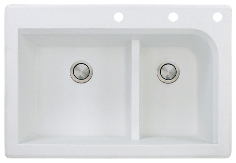 Radius 33" silQ Granite Drop-in Double Bowl Kitchen Sink with 3 Holes in White
