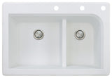 Radius 33" silQ Granite Drop-in Double Bowl Kitchen Sink with 3 Holes in White