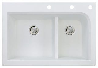 Radius 33" silQ Granite Drop-in Double Bowl Kitchen Sink with 3 Holes in White