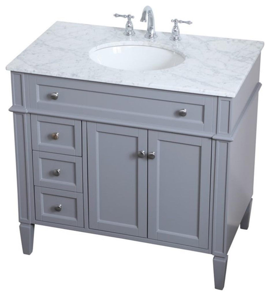 Elegant Decor Williams 36" Single Marble Top Bathroom Vanity in Gray