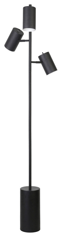 65" Black Three Light Tree Floor Lamp With Black Drum Shade