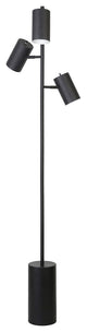 65" Black Three Light Tree Floor Lamp With Black Drum Shade