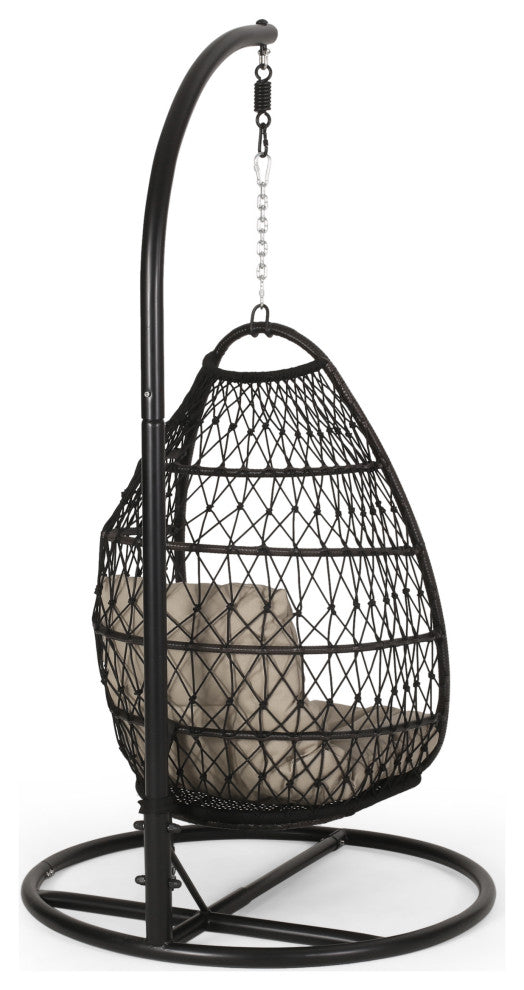 Coloma Outdoor Wicker and Rope Foldable Hanging Chair With Stand, Multibrown/Tan