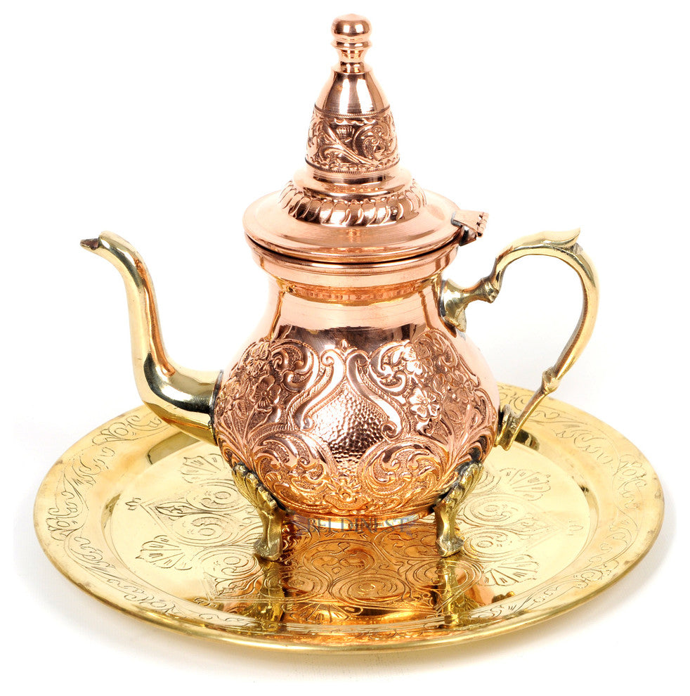 Hand Hammered Red Teapot, Hand Engraved and Hand Carved Copper Teapot