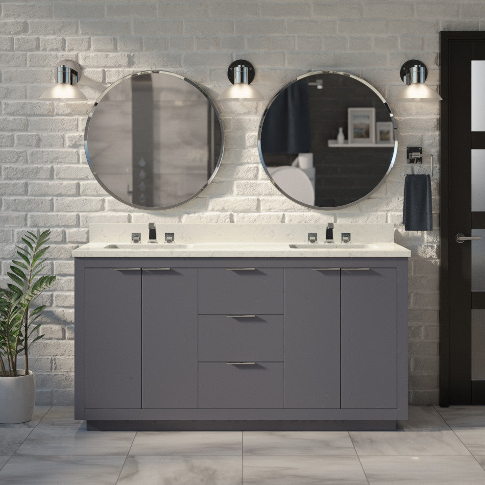 Stockholm 60" Bathroom Vanity, Marine Gray, Engineered Marble, Double