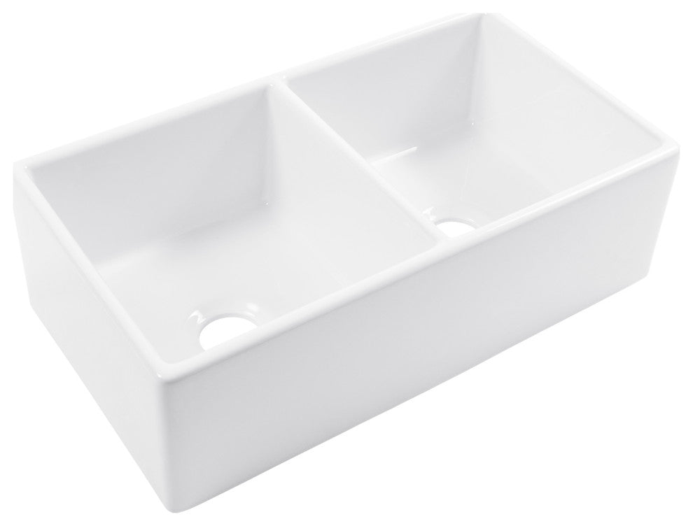Austen Crisp White Fireclay 33" Double Bowl Farmhouse Undermount Kitchen Sink