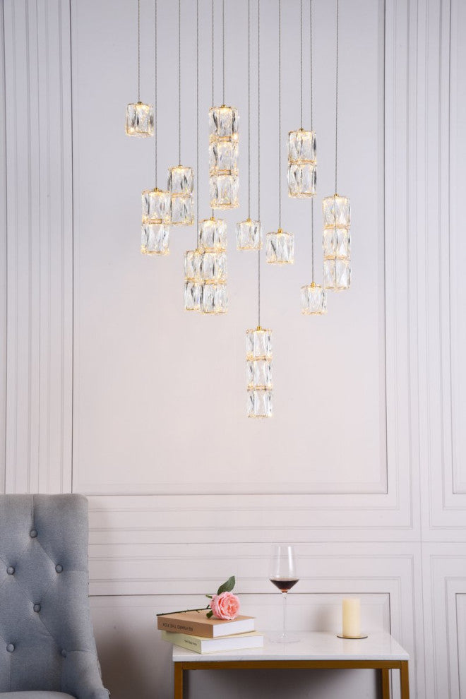 Paige LED Light Gold Pendant Clear Crystal