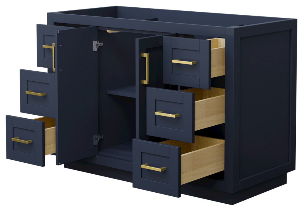 48" Single Bathroom Vanity, Dark Blue, No Countertop, No Sink, Gold Trim