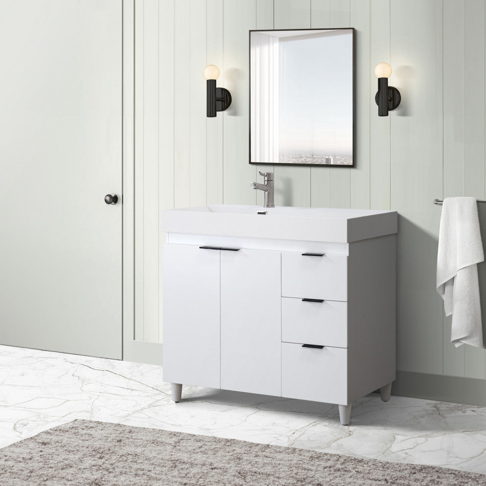 39" Single Sink Vanity, White With White Composite Granite Top