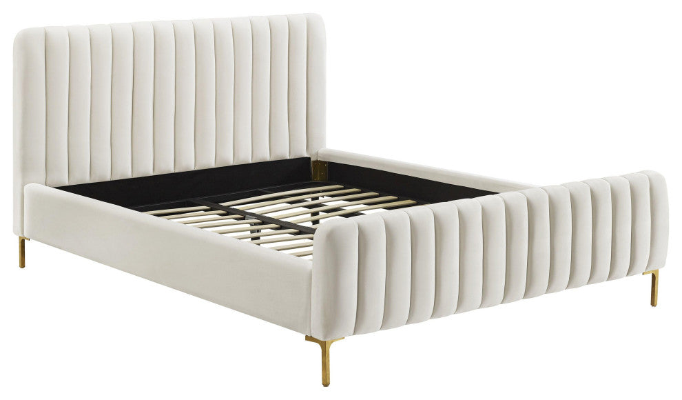 Angela Velvet Upholstered Bed, Cream, King