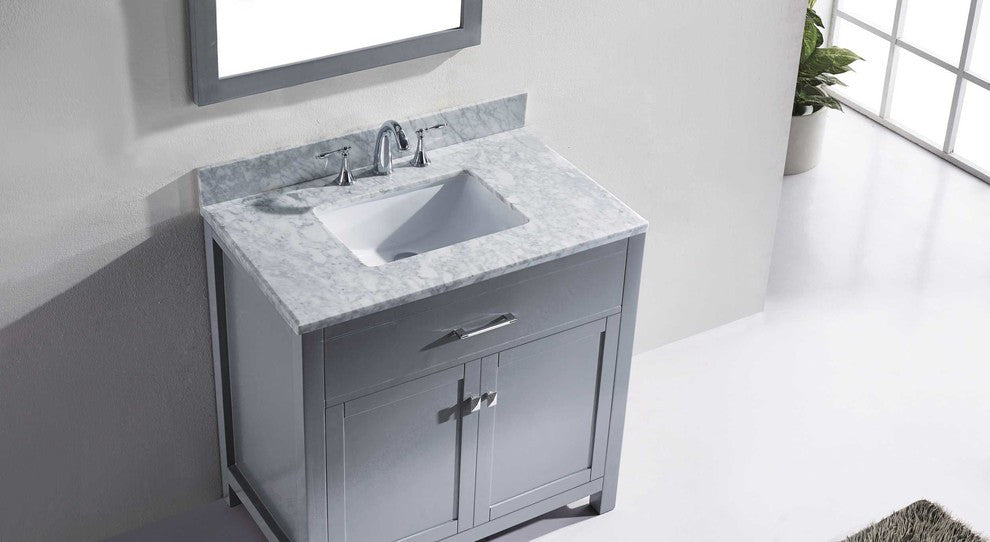 Caroline 36" Single Bathroom Vanity Set Gray, Marble Countertop