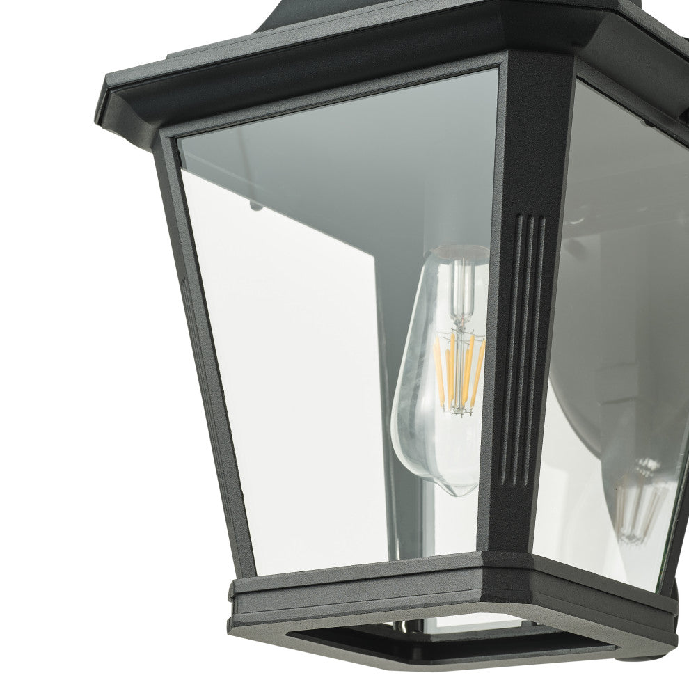 Black 1-Light Outdoor Dusk to Dawn Glass Shade Wall Light