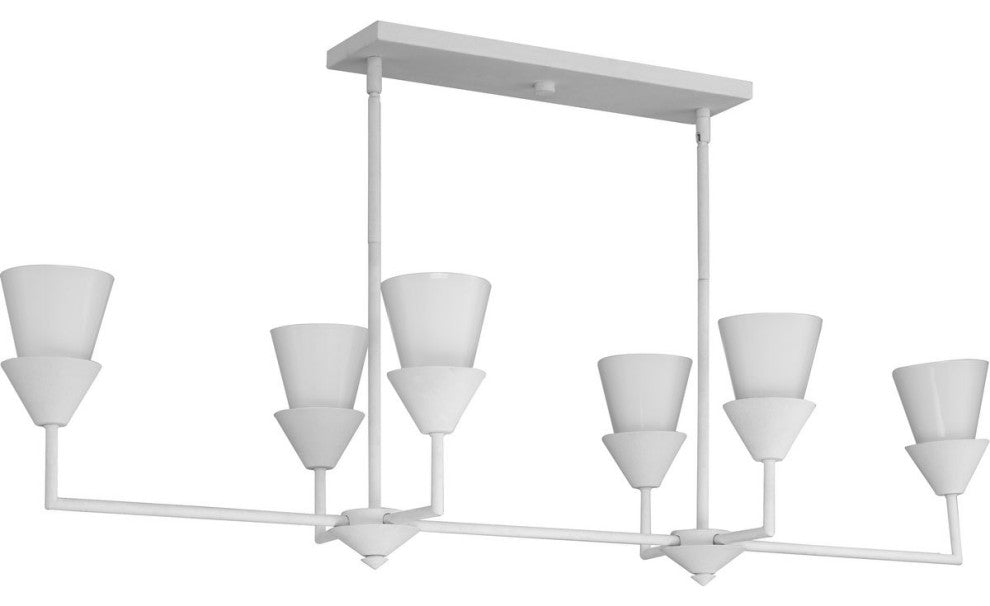 Pinellas Collection 6-Light Island Linear Chandelier Light, White Plaster