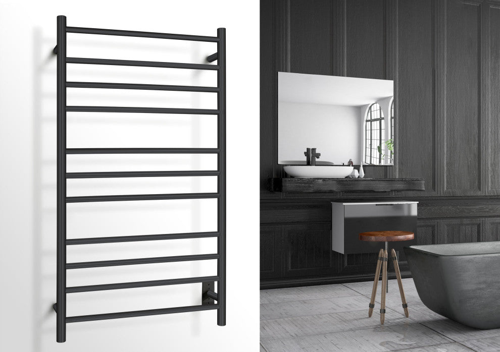 Malta Towel Warmer, Hardwired, 11 Bars, Black