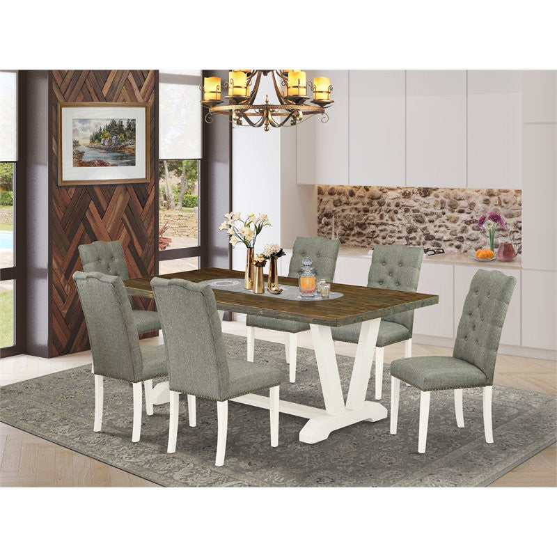 V077El207-7, 7-Piece Kitchen Dining Set, 6 Chairs, Table Top and Wooden Legs