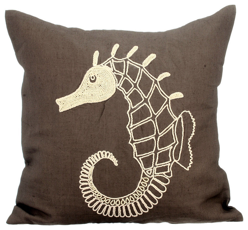 Pillow Covers 24" x 24" Pillowcase Brown Cotton Sea Creatures - Noble Sea Horse