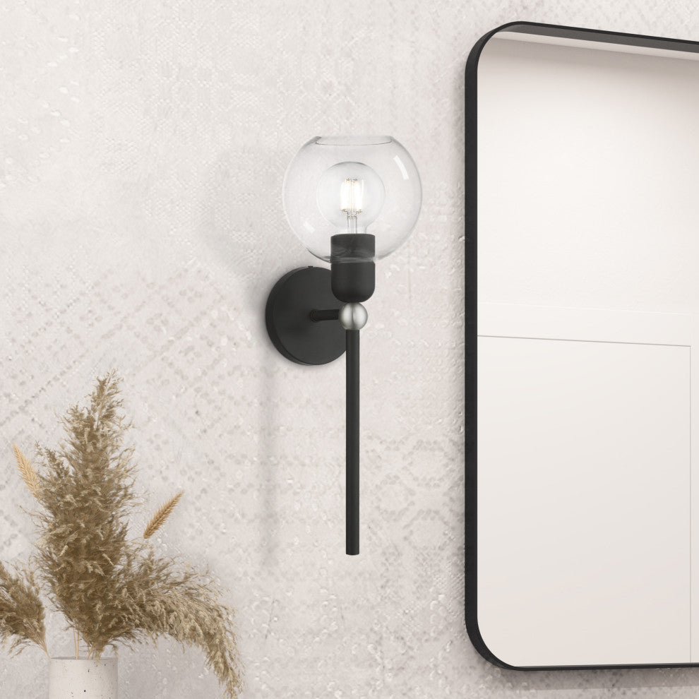 Downtown 1 Light Black With Brushed Nickel Accent Sphere Single Sconce