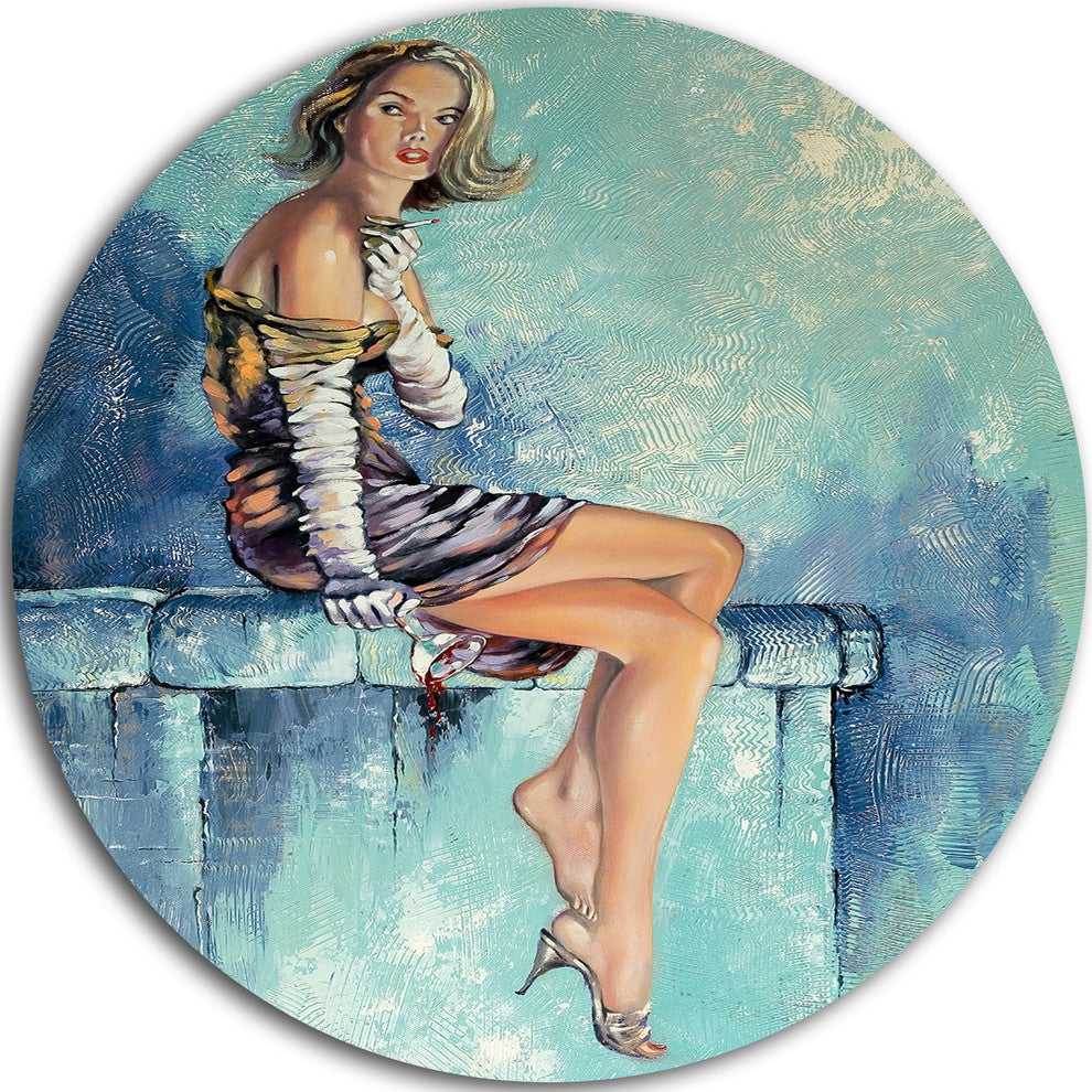 Girl With Glass, Portrait Round Metal Wall Art, 23"