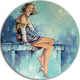 Girl With Glass, Portrait Round Metal Wall Art, 23"