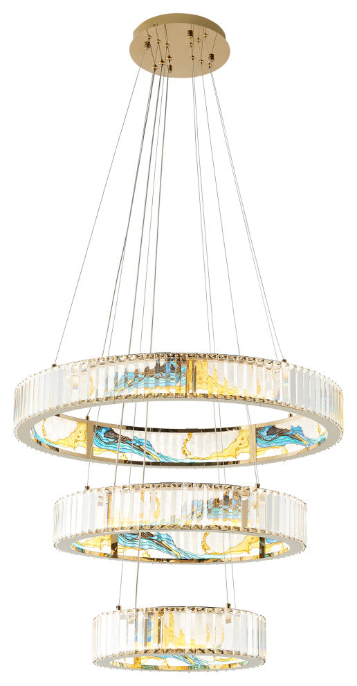 Boeseman's Dimmable Integrated LED Crystal Colorful Chandelier, 3 Tiers