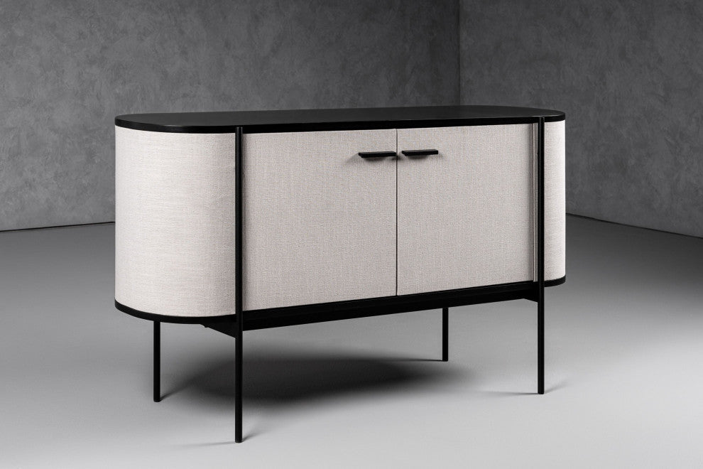 Modrest Hobart Modern Beige Fabric and Black Metal Buffet
