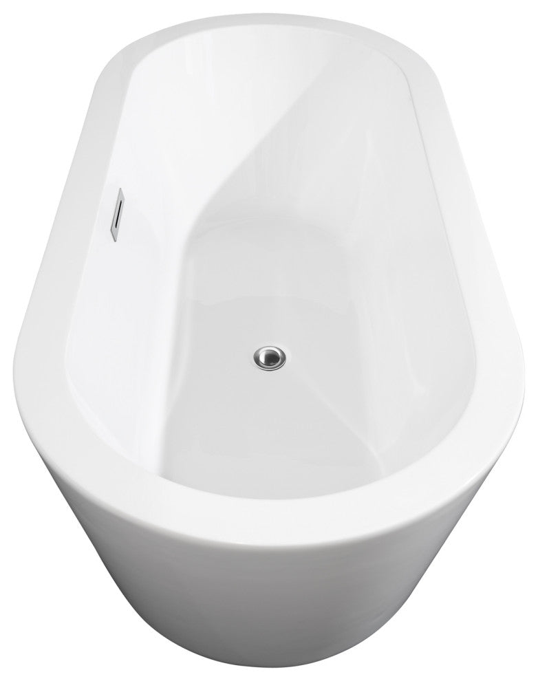 67" Freestanding Bathtub, White, Chrome Trim, Floor Mounted Faucet, Gold
