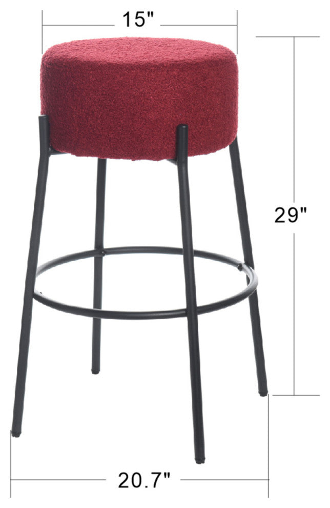 Soloist Bar Stool Maroon Boucle Upholstered Cushion