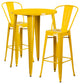 30" Round Yellow Metal Indoor-Outdoor Bar Table Set with 2 Cafe Stools