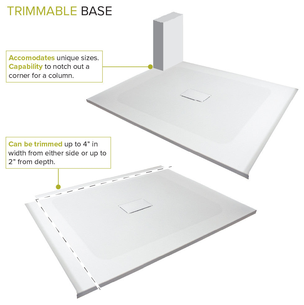 Transolid 60-in L x 35.5-in W Zero Threshold Center Drain Shower Base, White