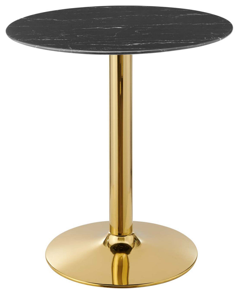 28" Dining Table, Round, Black Gold, Artificial Marble, Modern, Mid Century
