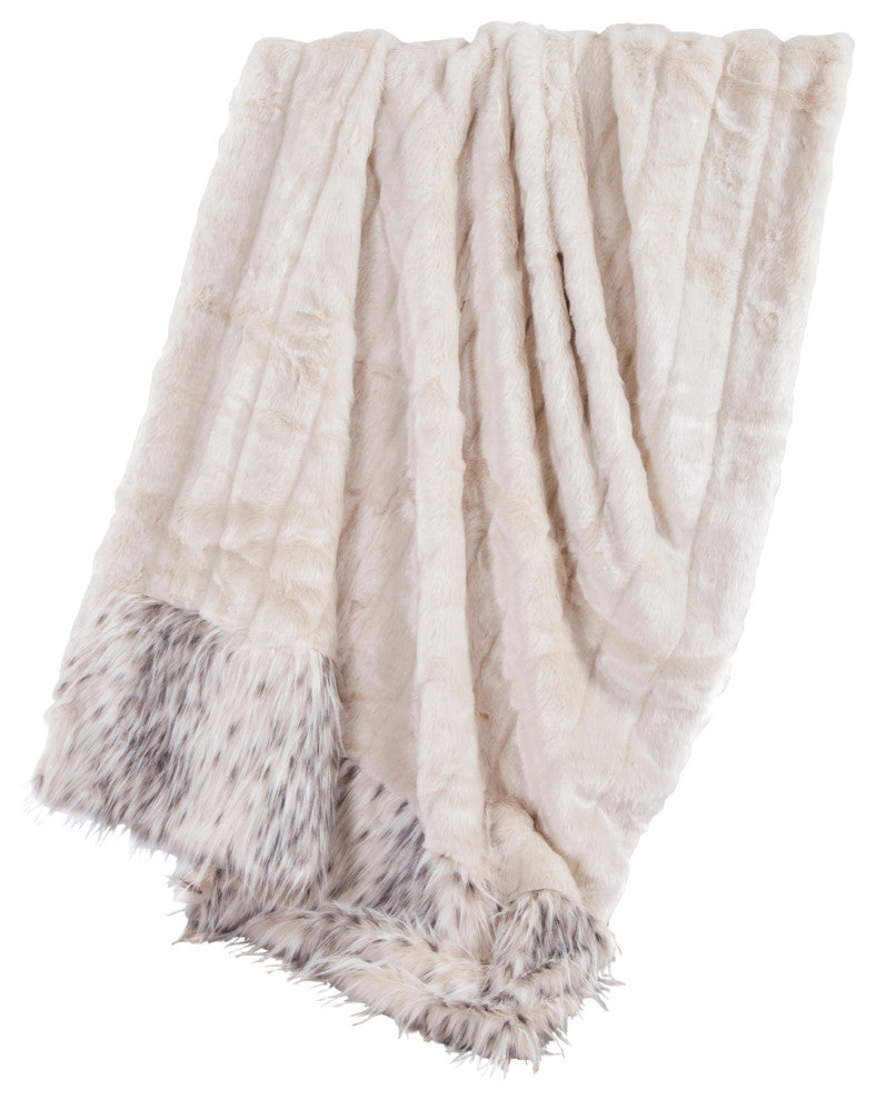 Oversized White Mink Throw with Fur Detail, 50"x80" White