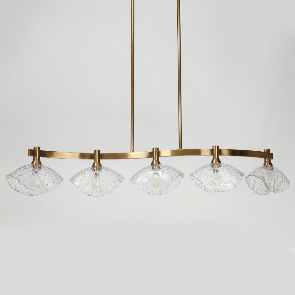 LNC Evangeline 5-Light 44.5" Modern Linear Glass Kitchen Island Light, Brass