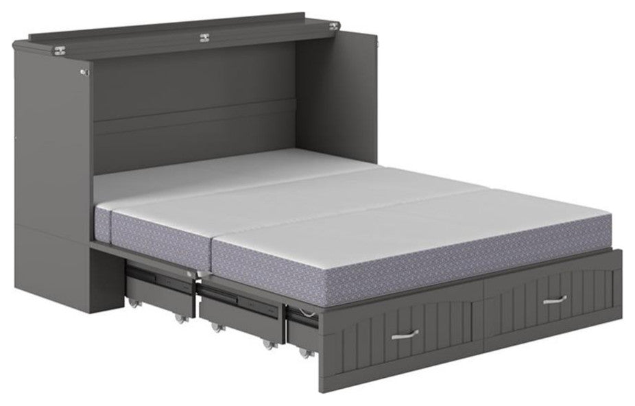 AFI Southampton Queen Solid Wood Murphy Bed Chest with Mattress in Gray