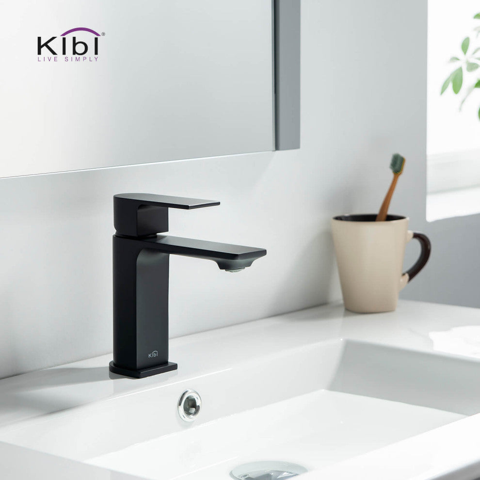 KIBI Mirage Single Handle Bathroom Faucet, Matte Black, With Drain