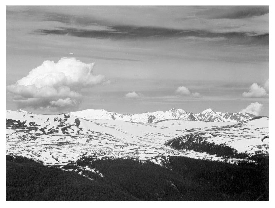 "Timberline, snow capped mountain, Rocky Mountain NP, 1941" Paper Art, 24"x18"