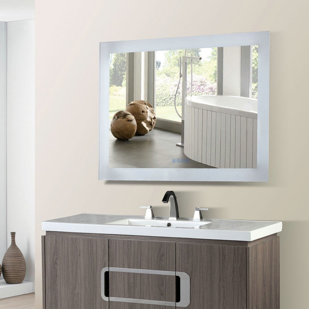36" Rectangular Led Bordered Illuminated Mirror With Bluetooth Speakers