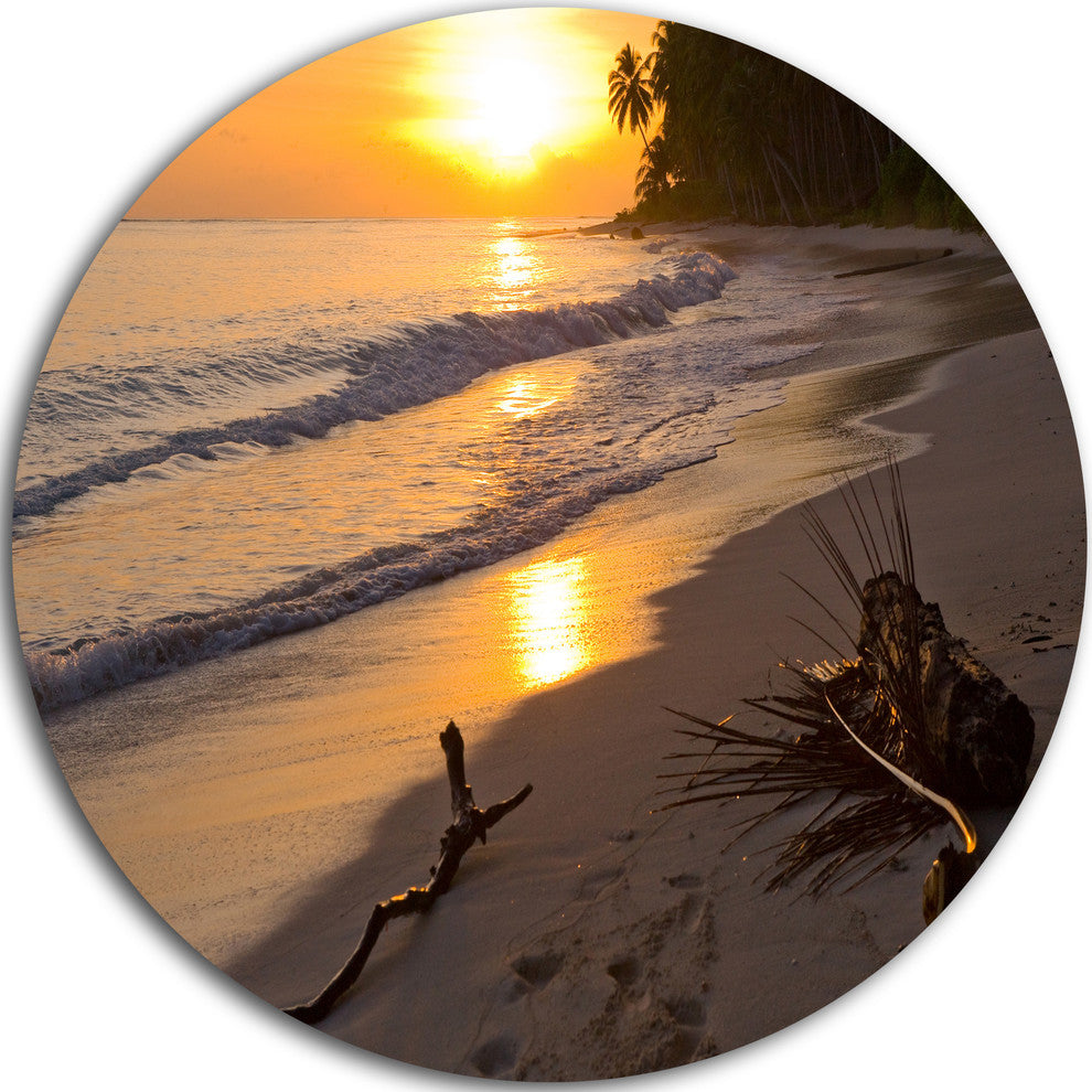 Palm Trees On Background At Sunset, Seascape Disc Metal Artwork, 11"