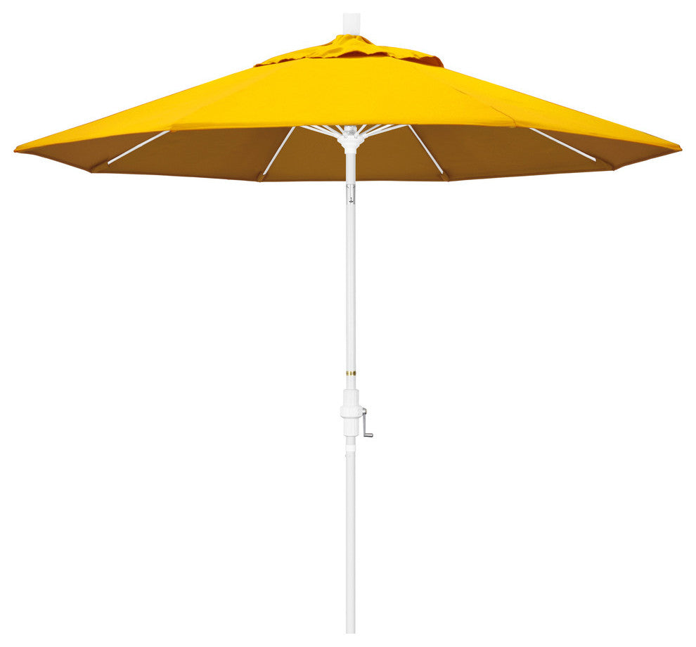 9' White Collar Tilt Lift Fiberglass Rib Aluminum Umbrella, Sunflower Yellow
