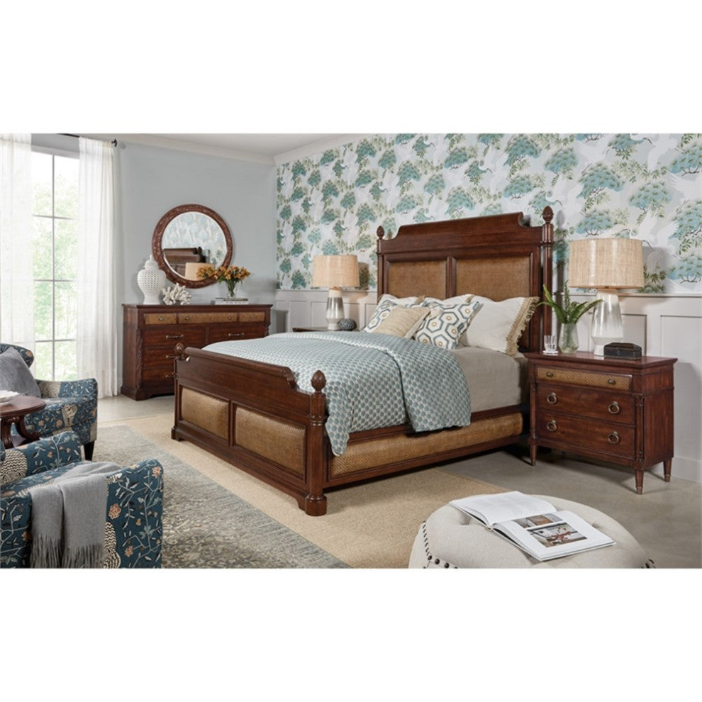 Charleston King Cane Wood Panel Bed in Cherry Brown by Hooker Furniture