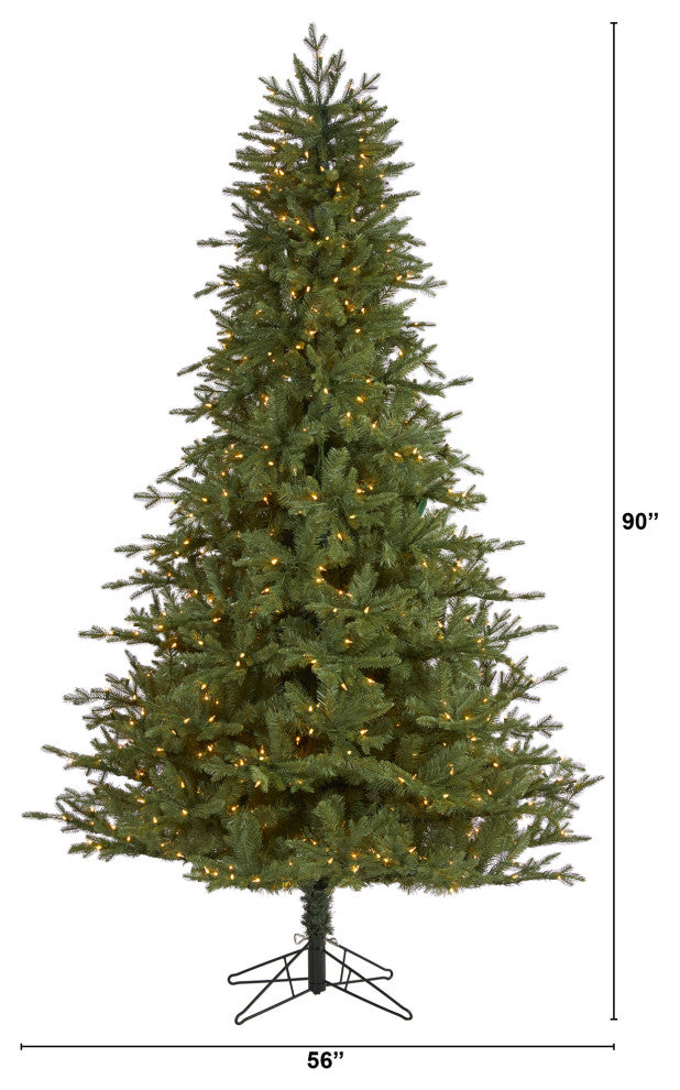 7.5' New Hampshire Spruce Faux Xmas Tree W/650 White Lights & Bendable Branches