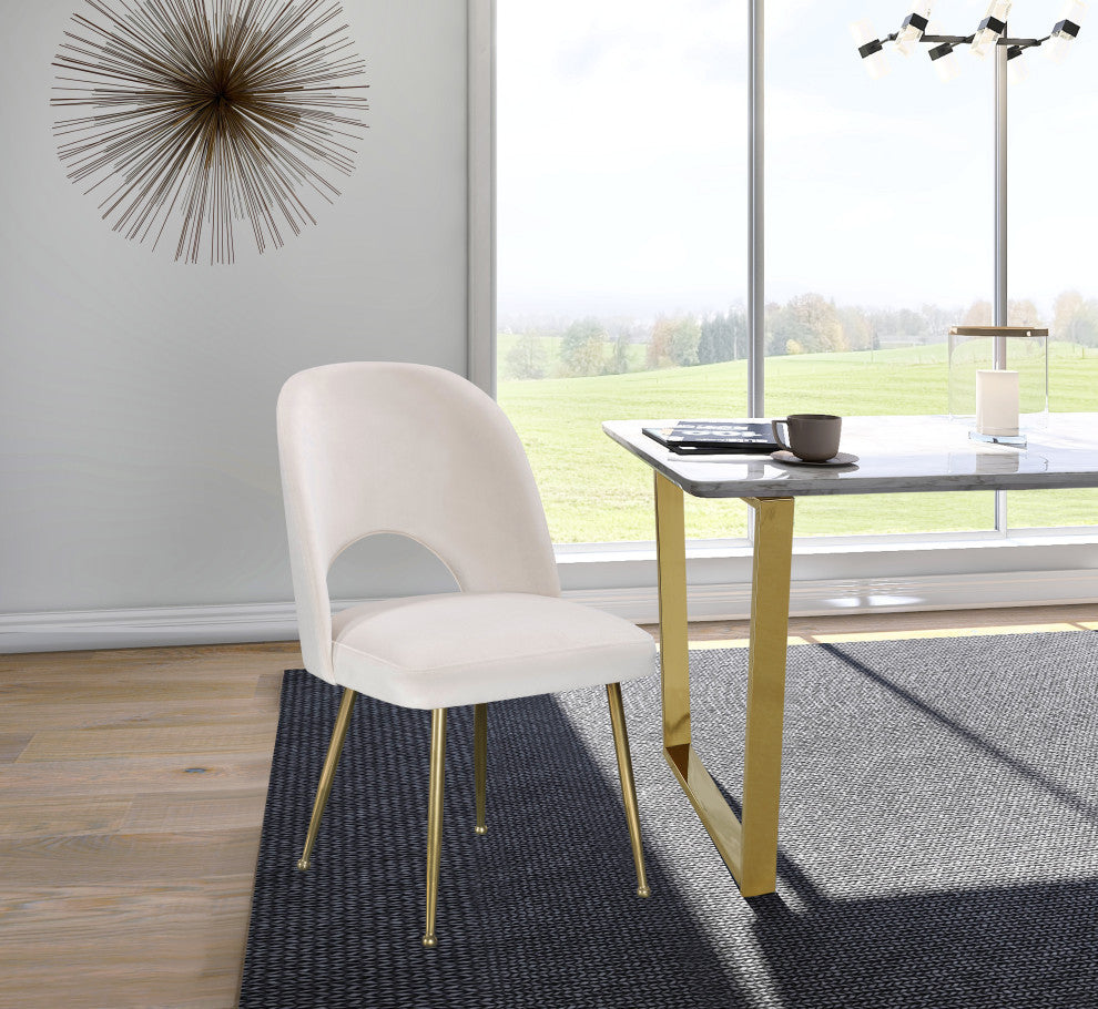 Logan Velvet Dining Chairs With Brushed Gold Legs (Set of 2), Cream