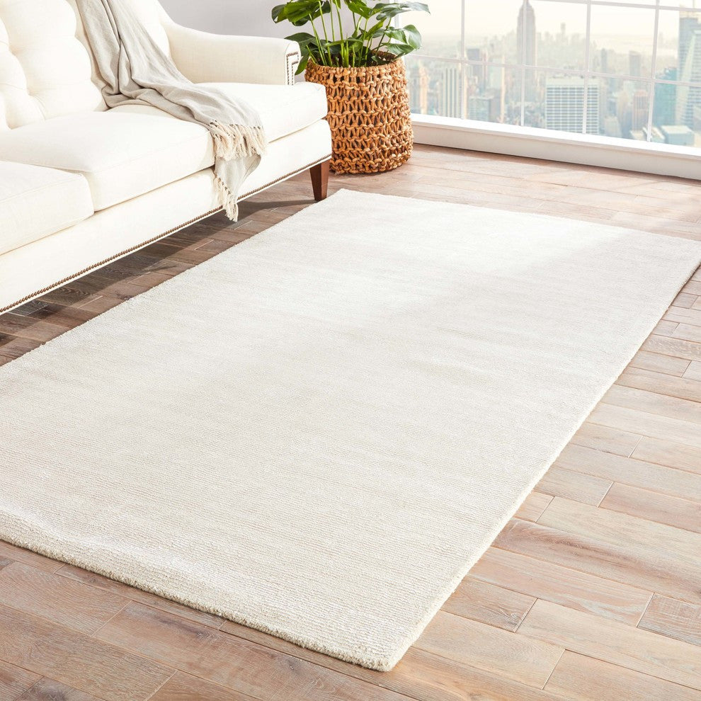 Jaipur Living Kelle Handmade Solid White/Beige Area Rug, 5'x8'