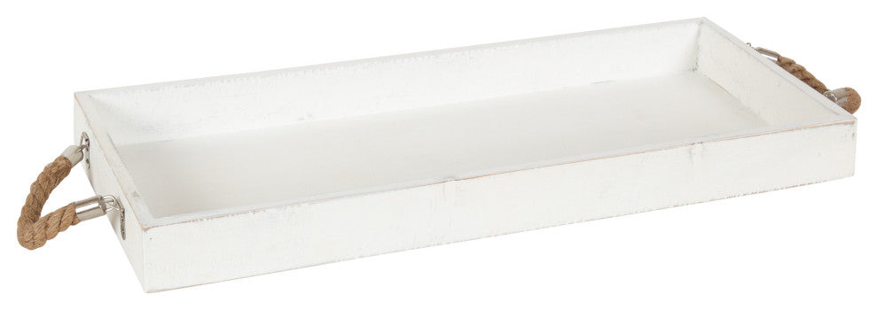 Bayville Wooden Decorative Tray, White, 10"x24"
