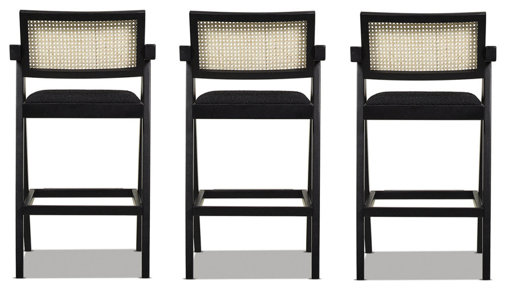 Milan 29.5" Mid-Century Modern Resin Webbing Set of 3 Bar Stool, Ebony Black