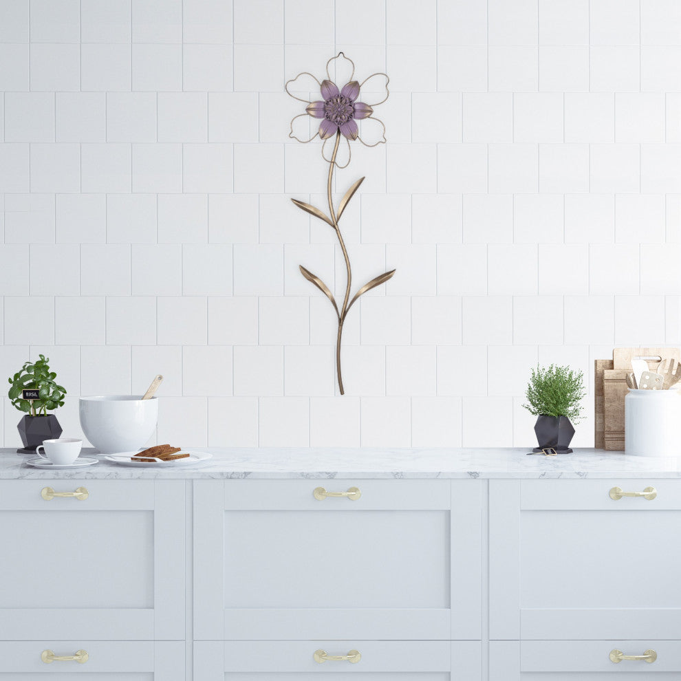 Contemporary Single Stem Metal Flower Wall D"cor