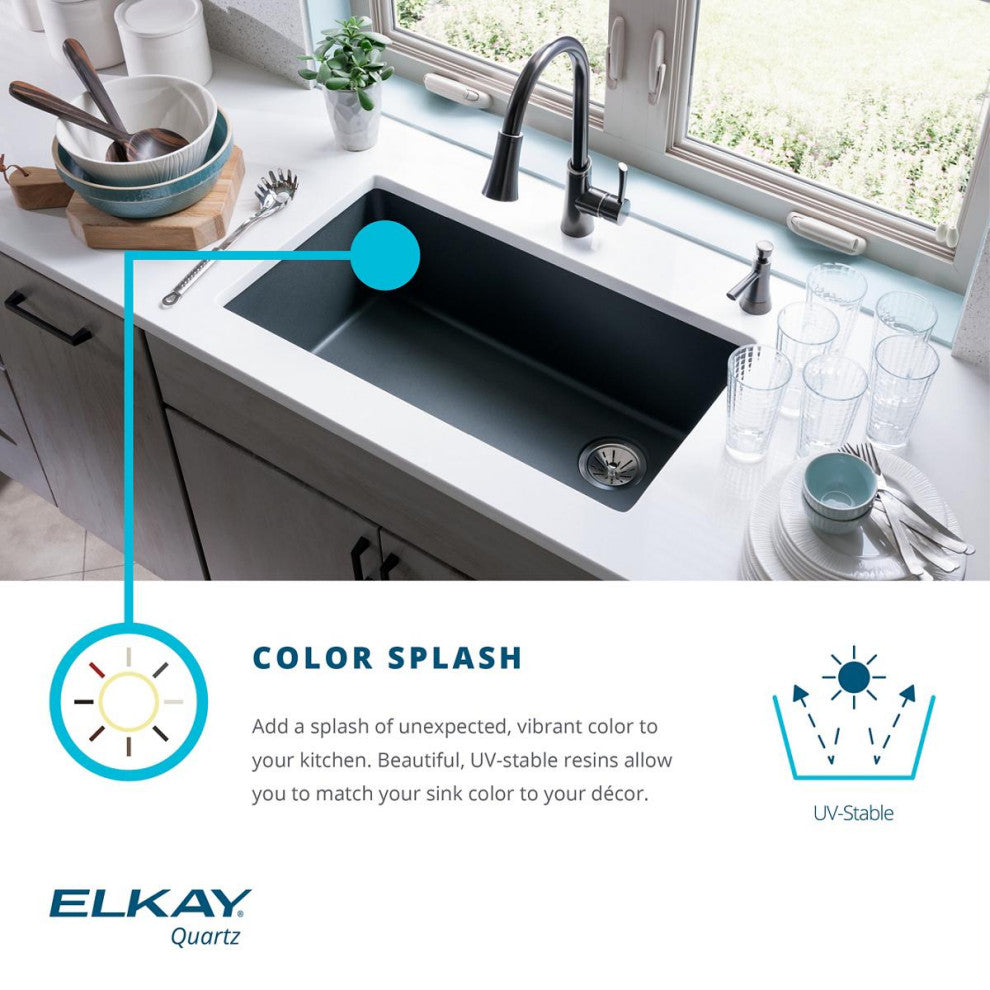 Elkay Quartz Classic 33" Undermount Sink Kit, Black