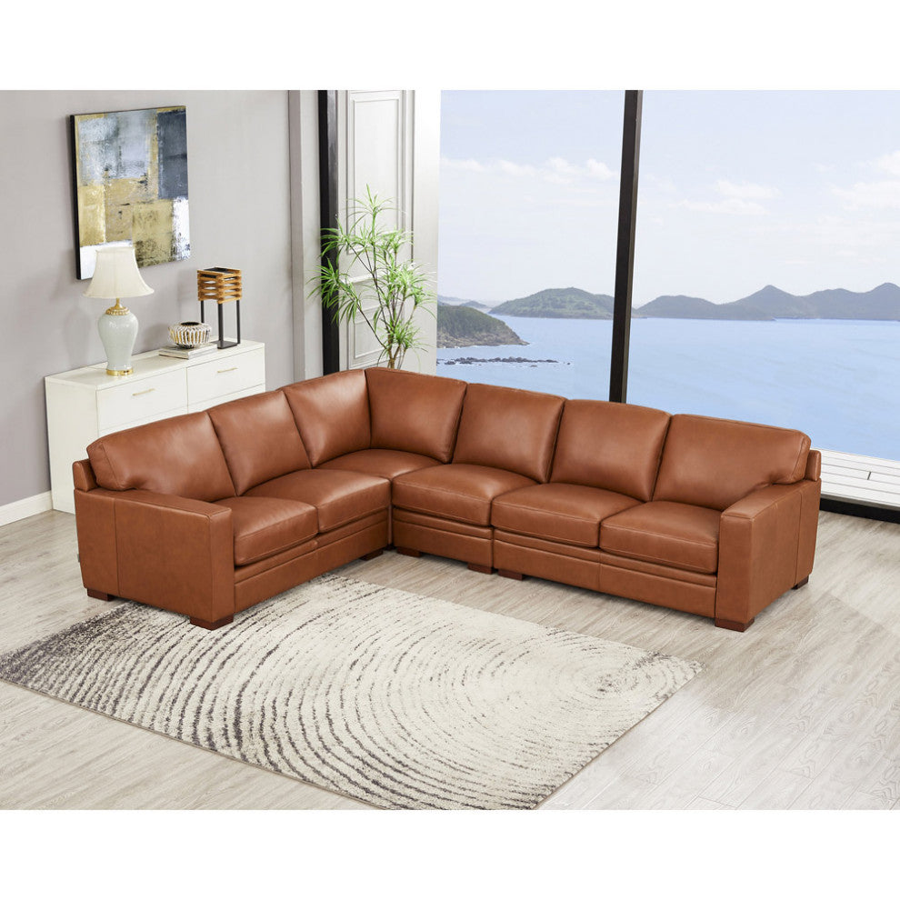 Hydeline Dillon 100% Leather Sectional Sofa, Cinnamon Brown, L-Piece